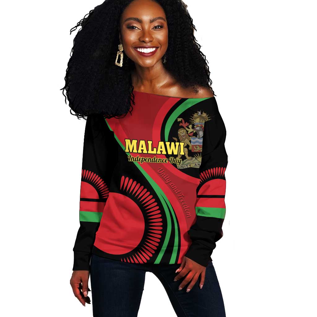 Malawi Independence Day Off Shoulder Sweater Unity and Freedom