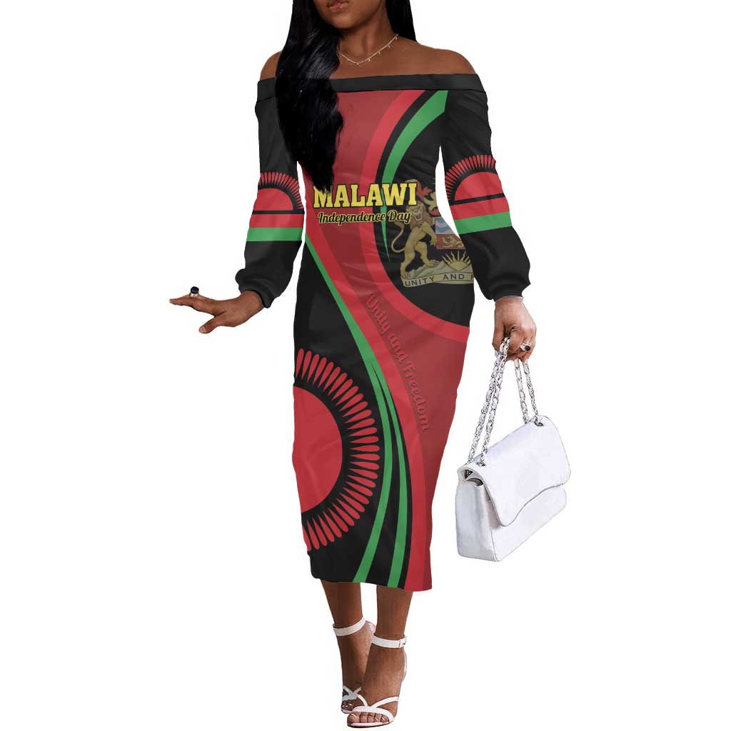 Malawi Independence Day Off The Shoulder Long Sleeve Dress Unity and Freedom