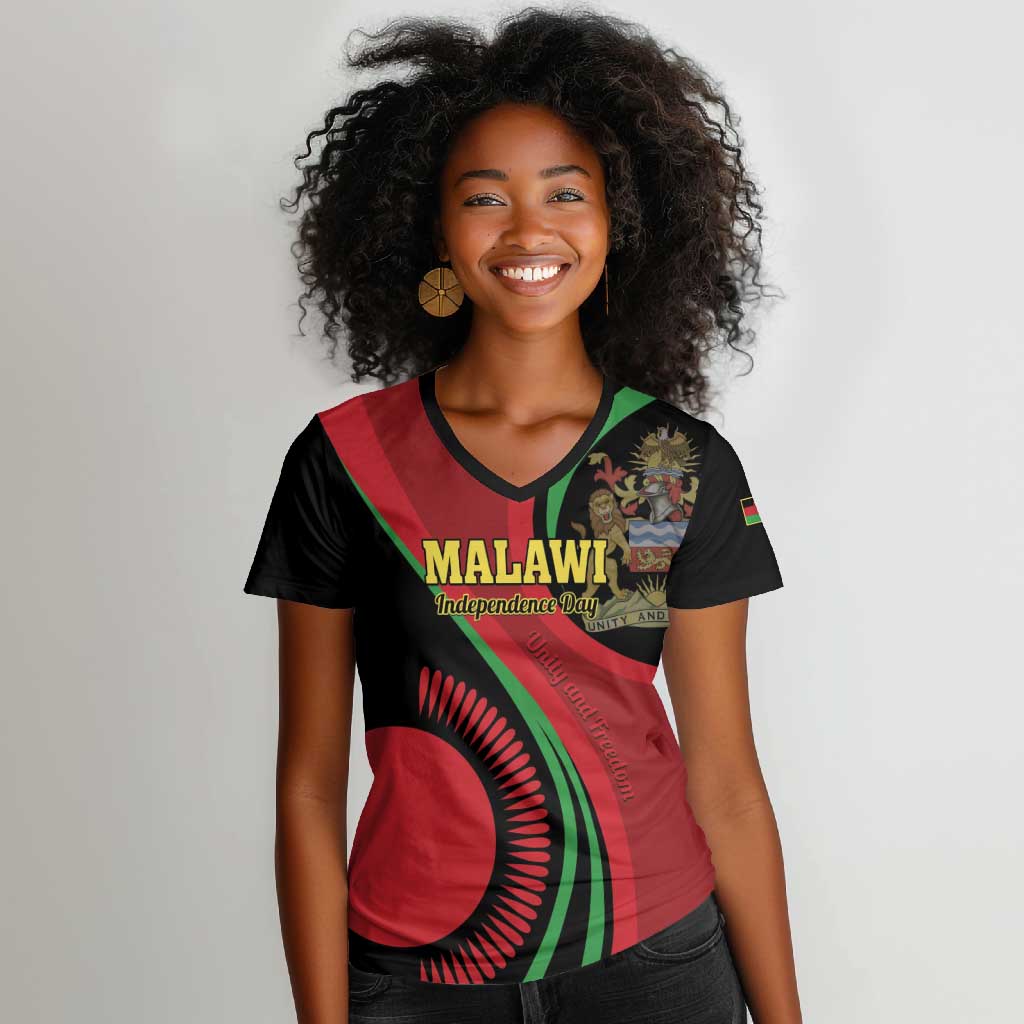 Malawi Independence Day Women V-Neck T-Shirt Unity and Freedom