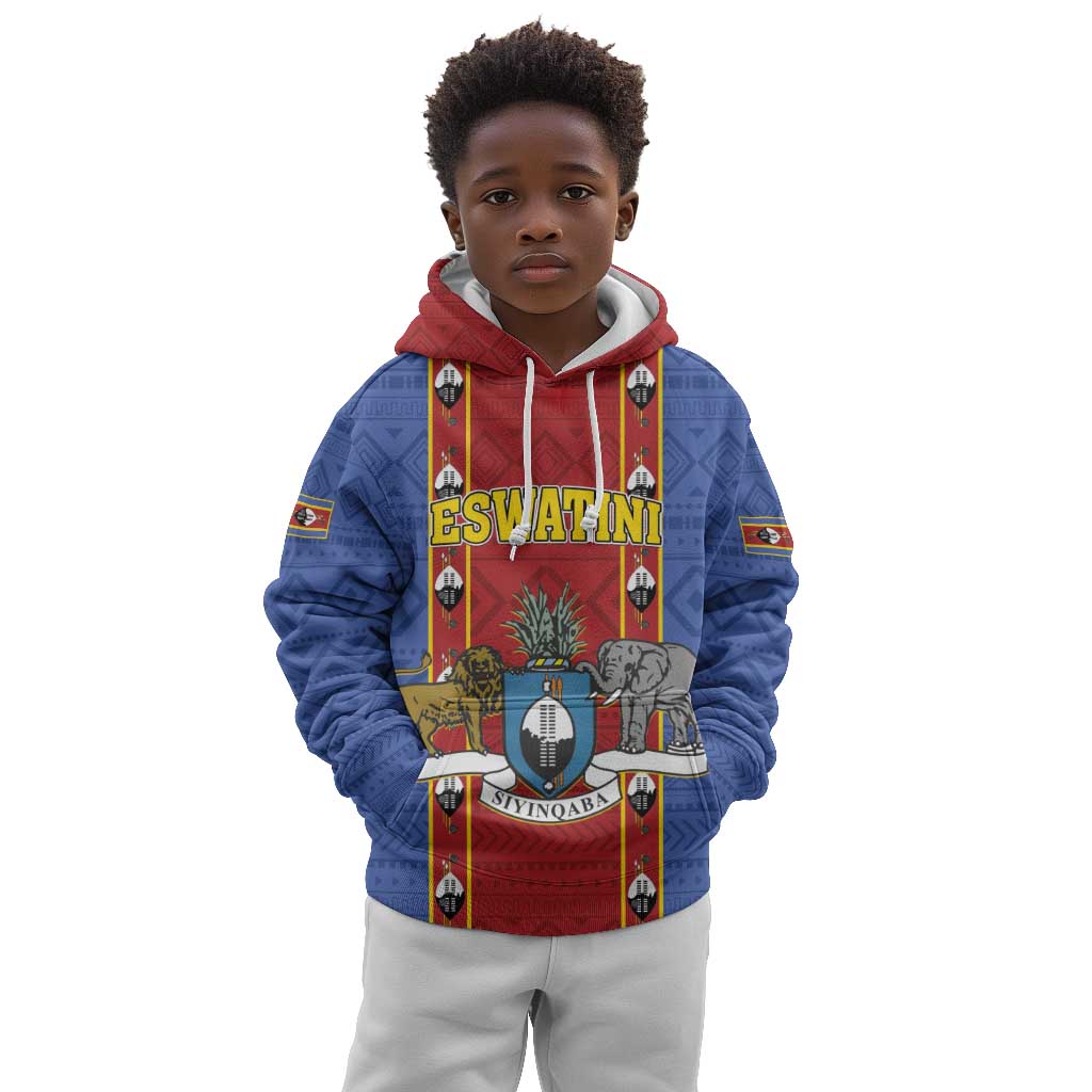 Eswatini African Pattern Kid Hoodie Swaziland Shield Siyinqaba