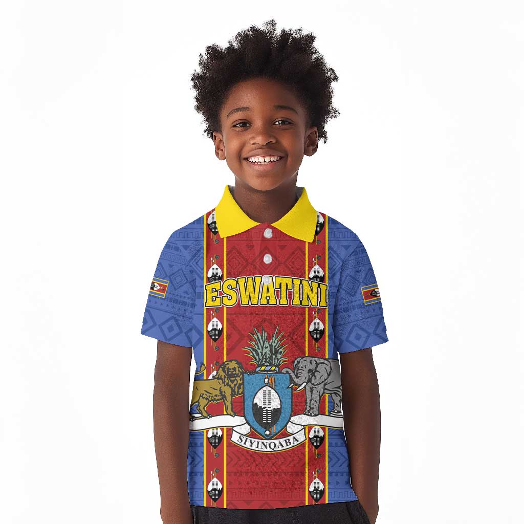 Eswatini African Pattern Kid Polo Shirt Swaziland Shield Siyinqaba