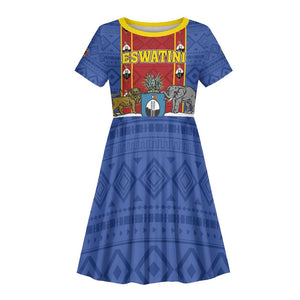 Eswatini African Pattern Kid Short Sleeve Dress Swaziland Shield Siyinqaba