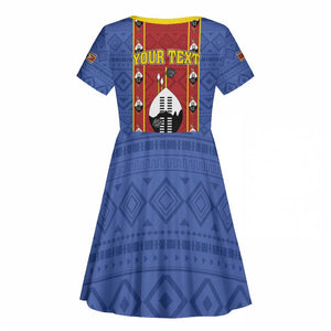 Eswatini African Pattern Kid Short Sleeve Dress Swaziland Shield Siyinqaba