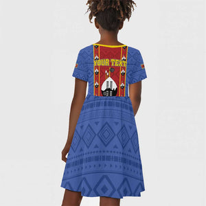 Eswatini African Pattern Kid Short Sleeve Dress Swaziland Shield Siyinqaba