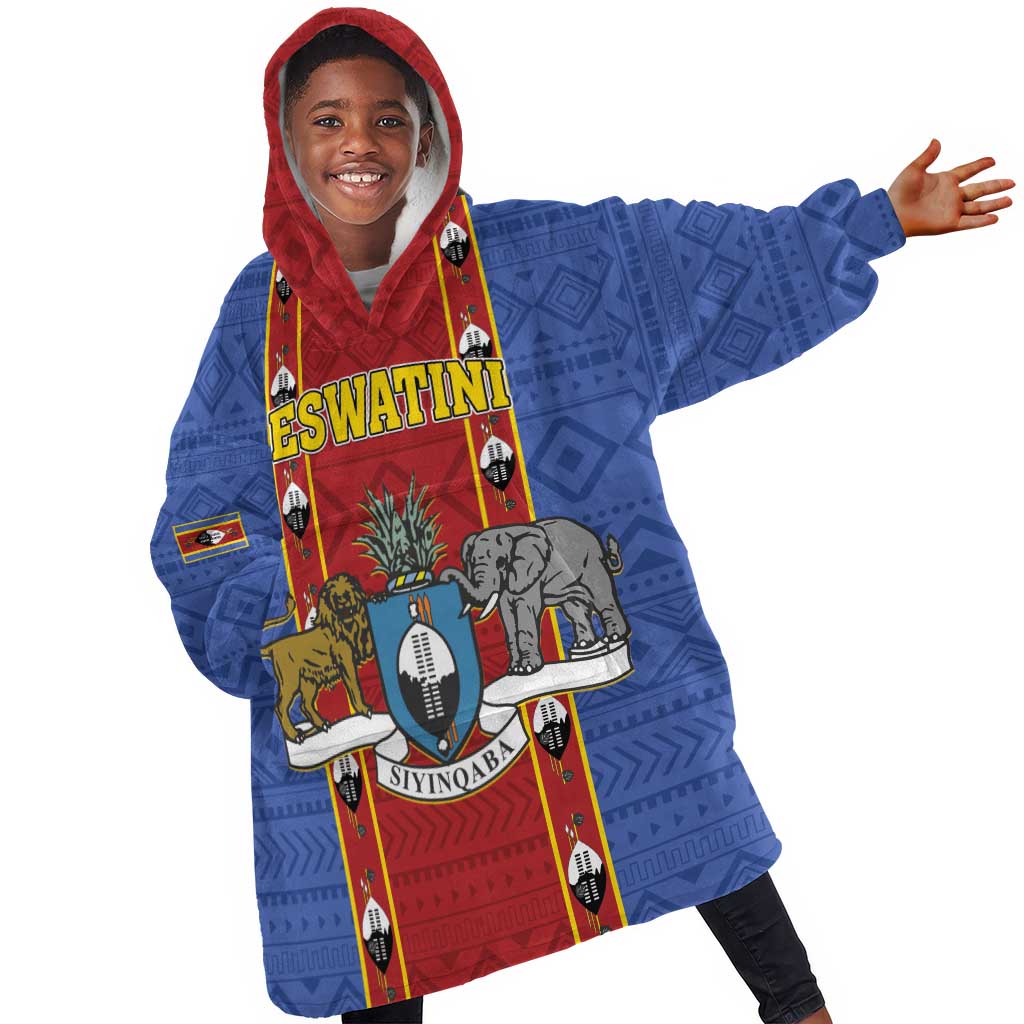 Eswatini African Pattern KId Wearable Blanket Hoodie Swaziland Shield Siyinqaba