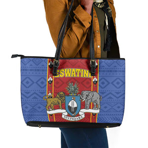 Eswatini African Pattern Leather Tote Bag Swaziland Shield Siyinqaba