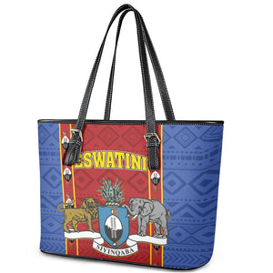 Eswatini African Pattern Leather Tote Bag Swaziland Shield Siyinqaba