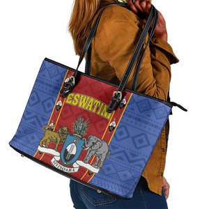 Eswatini African Pattern Leather Tote Bag Swaziland Shield Siyinqaba