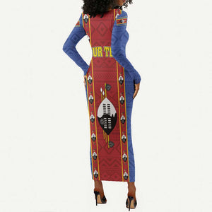 Eswatini African Pattern Long Sleeve Bodycon Dress Swaziland Shield Siyinqaba