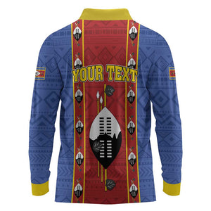 Eswatini African Pattern Long Sleeve Polo Shirt Swaziland Shield Siyinqaba