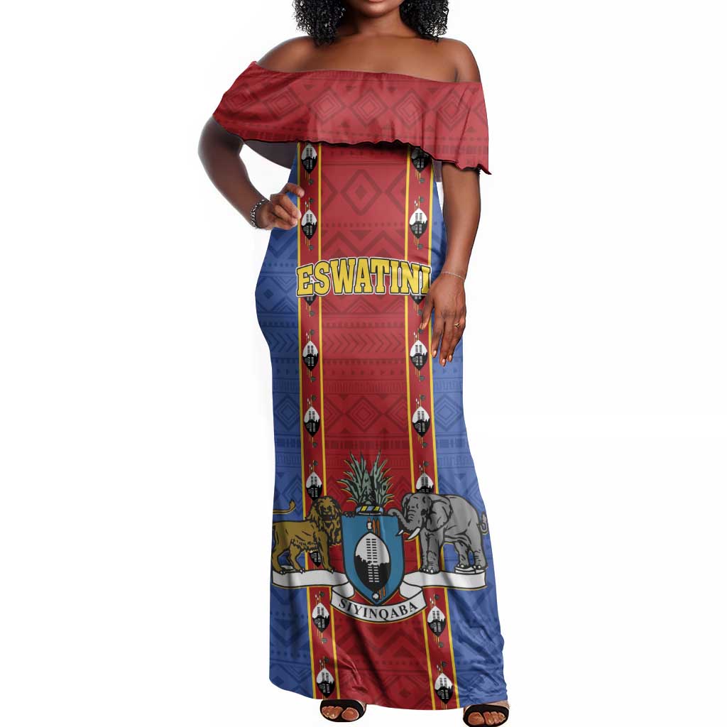 Eswatini African Pattern Off Shoulder Maxi Dress Swaziland Shield Siyinqaba