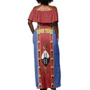 Eswatini African Pattern Off Shoulder Maxi Dress Swaziland Shield Siyinqaba