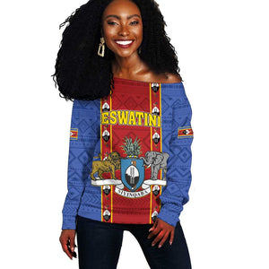 Eswatini African Pattern Off Shoulder Sweater Swaziland Shield Siyinqaba