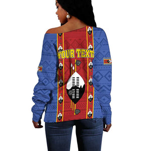 Eswatini African Pattern Off Shoulder Sweater Swaziland Shield Siyinqaba