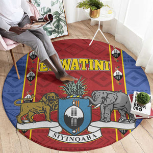 Eswatini African Pattern Round Carpet Swaziland Shield Siyinqaba