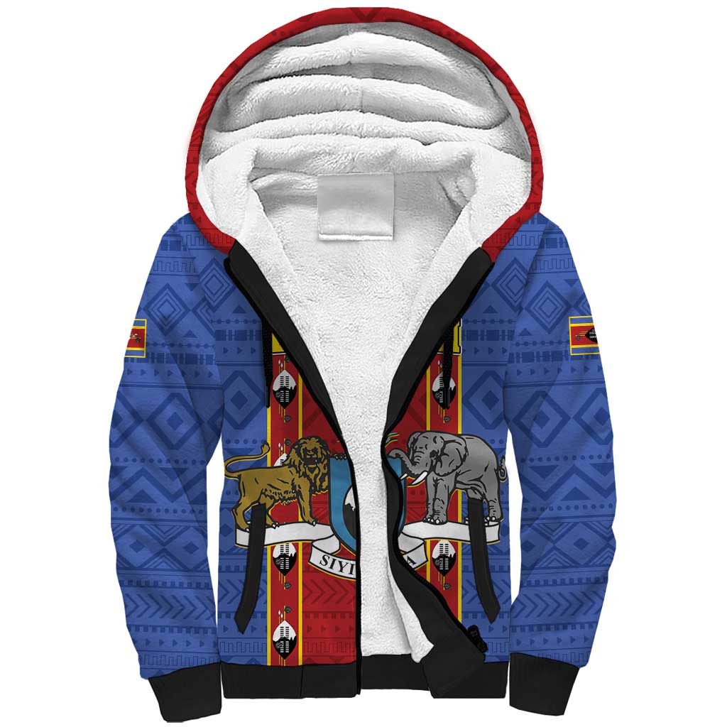 Eswatini African Pattern Sherpa Hoodie Swaziland Shield Siyinqaba