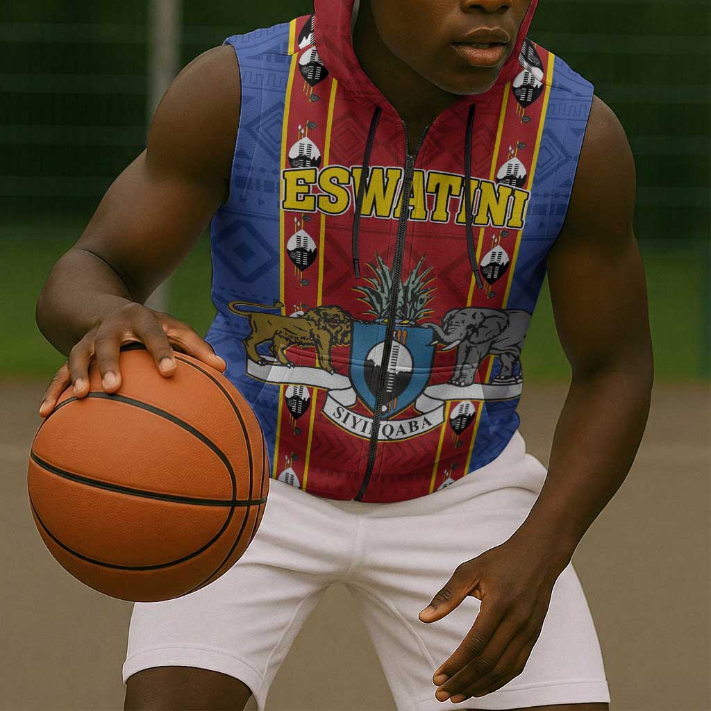 Eswatini African Pattern Sleeveless Zip Hoodie Swaziland Shield Siyinqaba - African Pride