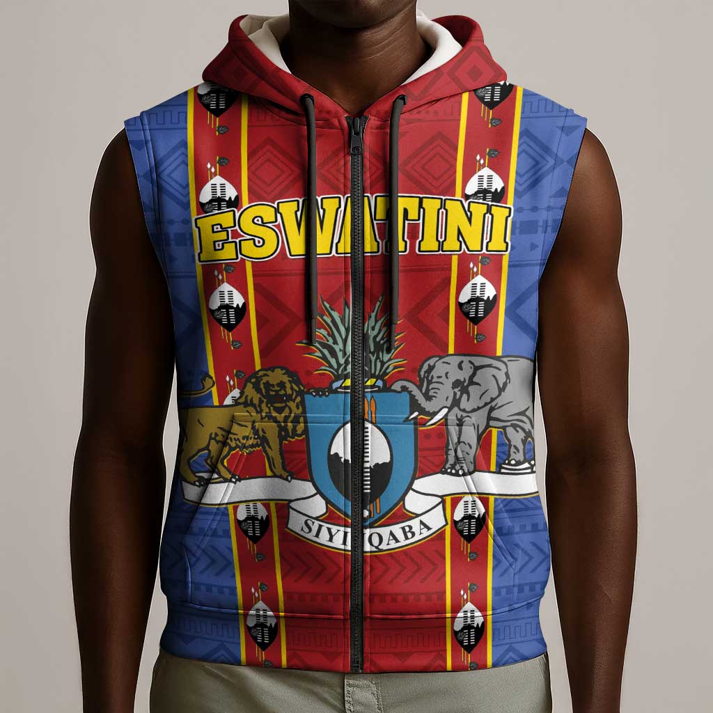 Eswatini African Pattern Sleeveless Zip Hoodie Swaziland Shield Siyinqaba - African Pride