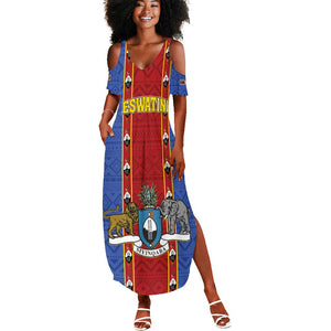 Eswatini African Pattern Summer Maxi Dress Swaziland Shield Siyinqaba