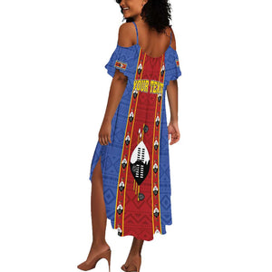 Eswatini African Pattern Summer Maxi Dress Swaziland Shield Siyinqaba