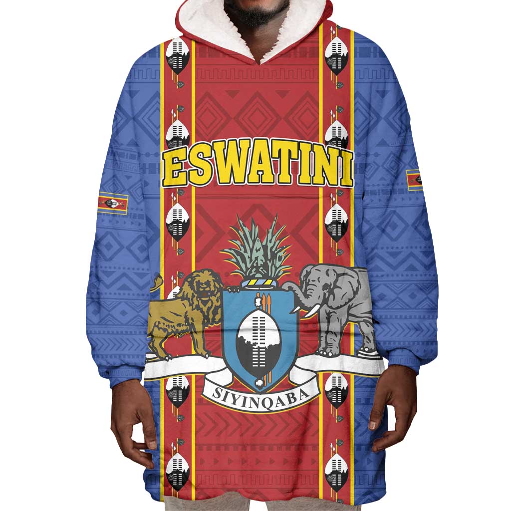 Eswatini African Pattern Wearable Blanket Hoodie Swaziland Shield Siyinqaba