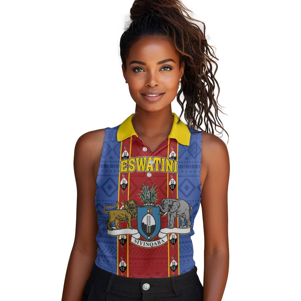 Eswatini African Pattern Women Sleeveless Polo Shirt Swaziland Shield Siyinqaba