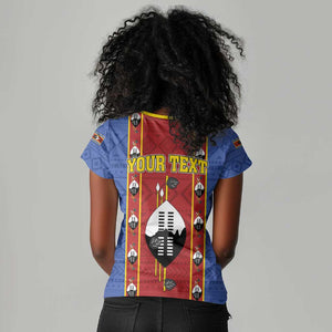 Eswatini African Pattern Women V-Neck T-Shirt Swaziland Shield Siyinqaba