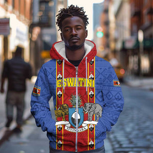 Eswatini African Pattern Zip Hoodie Swaziland Shield Siyinqaba