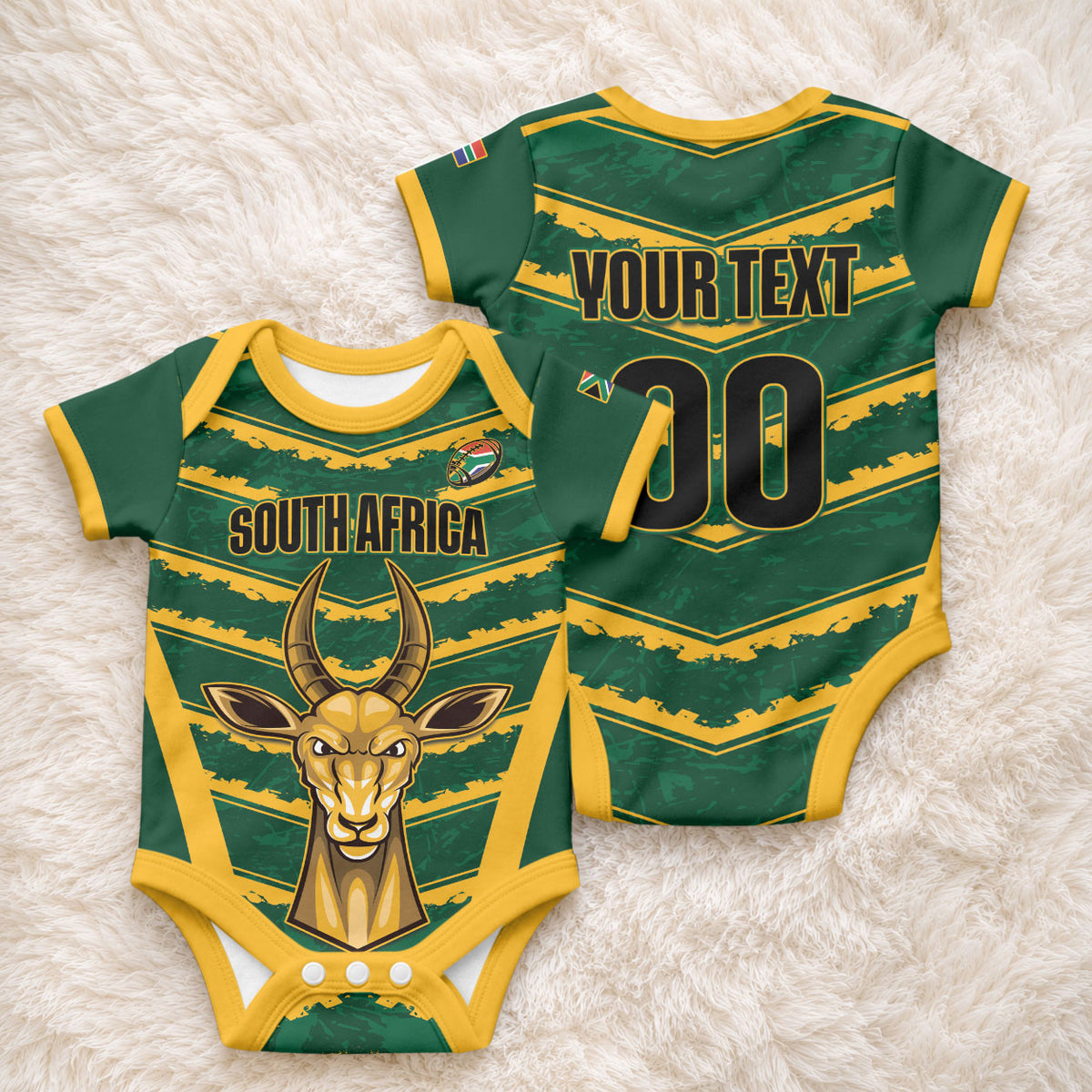 South Africa 2026 Rugby Custom Baby Onesie Bokke Go Champions