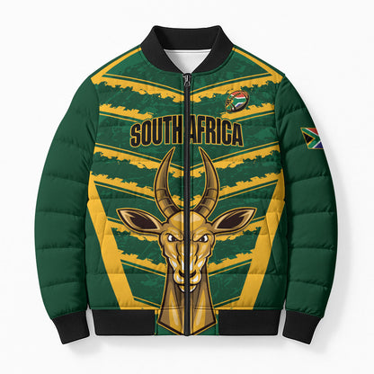 South Africa 2026 Rugby Custom Bomber Puffer Jacket Bokke Go Champions