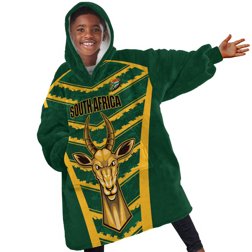 South Africa 2026 Rugby Custom Kid Wearable Blanket Hoodie Bokke Go Champions