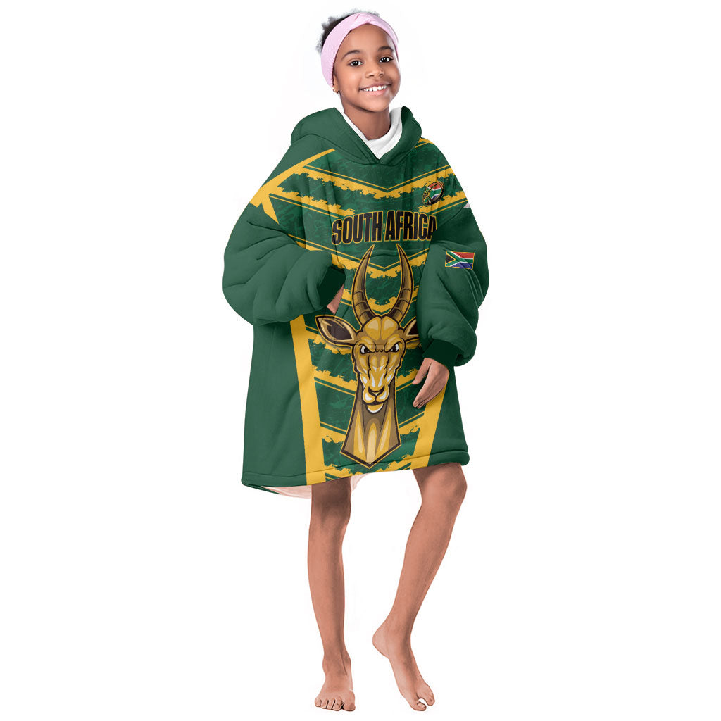 South Africa 2026 Rugby Custom Kid Wearable Blanket Hoodie Bokke Go Champions
