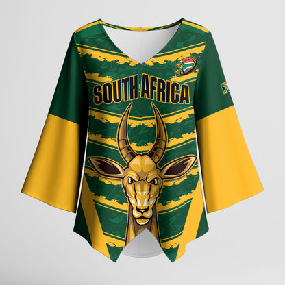 South Africa 2026 Rugby Custom Kimono Sleeve Blouse Bokke Go Champions
