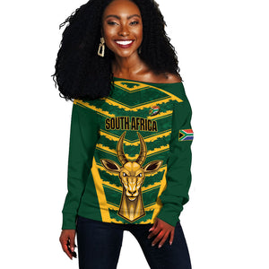 South Africa 2026 Rugby Custom Off Shoulder Sweater Bokke Go Champions