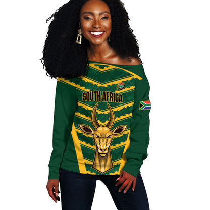 South Africa 2026 Rugby Custom Off Shoulder Sweater Bokke Go Champions