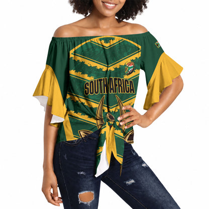 South Africa 2026 Rugby Custom Off Shoulder Wrap Waist Top Bokke Go Champions