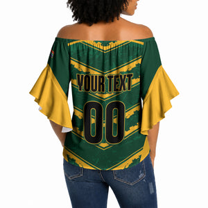 South Africa 2026 Rugby Custom Off Shoulder Wrap Waist Top Bokke Go Champions
