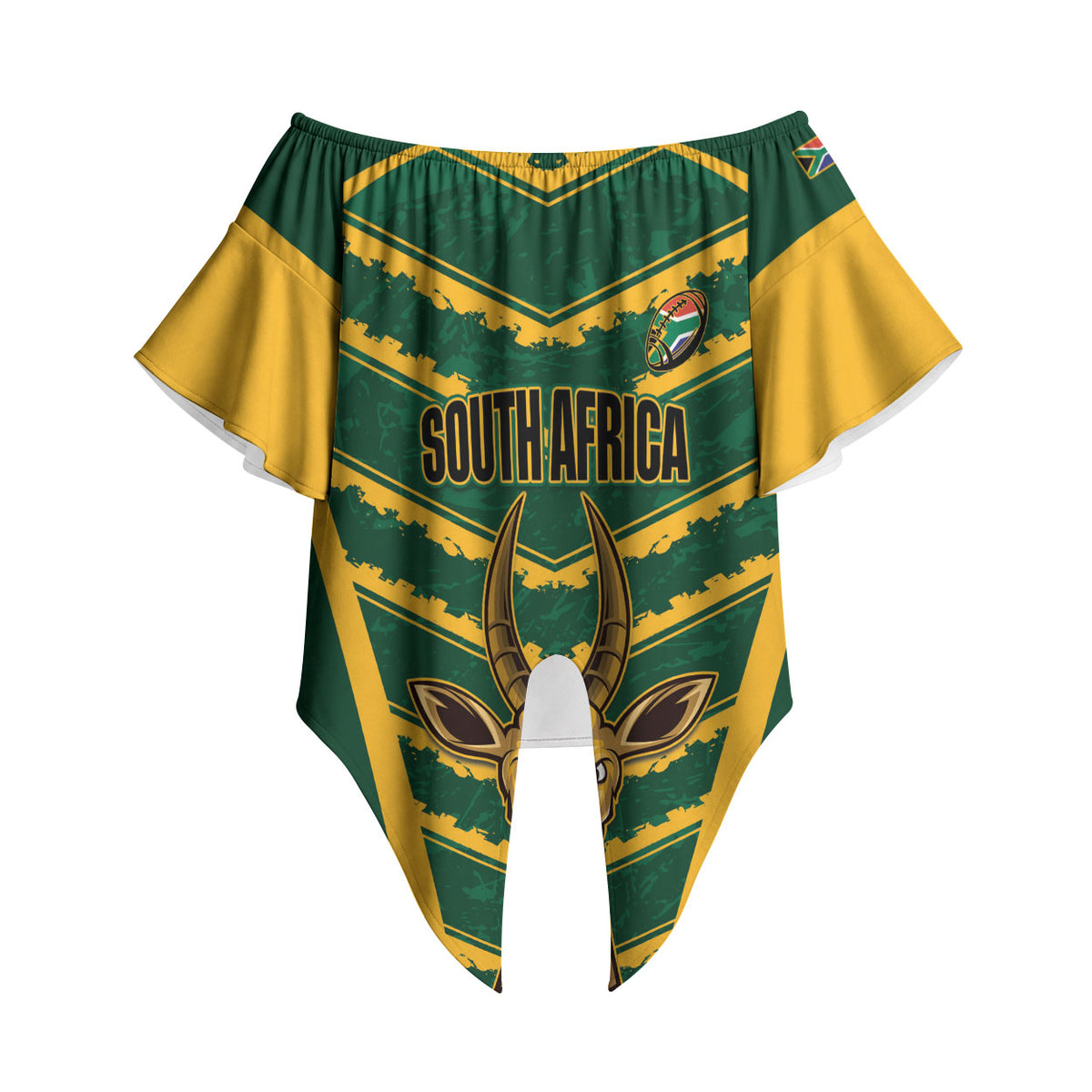 South Africa 2026 Rugby Custom Off Shoulder Wrap Waist Top Bokke Go Champions