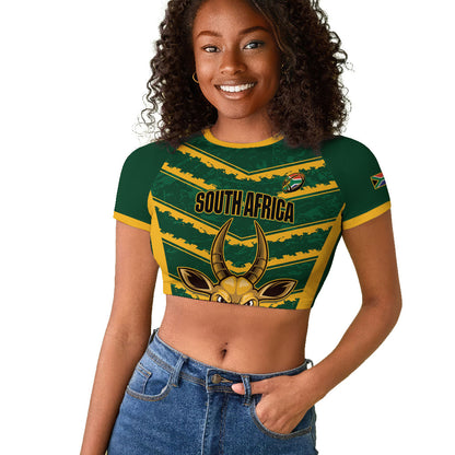 South Africa 2026 Rugby Custom Raglan Cropped T shirt Bokke Go Champions