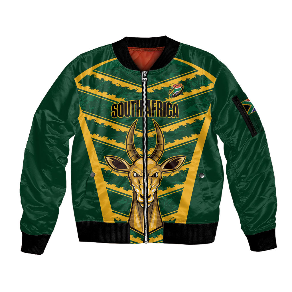 South Africa 2026 Rugby Custom Sleeve Zip Bomber Jacket Bokke Go Champions