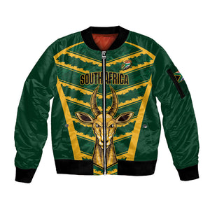 South Africa 2026 Rugby Custom Sleeve Zip Bomber Jacket Bokke Go Champions