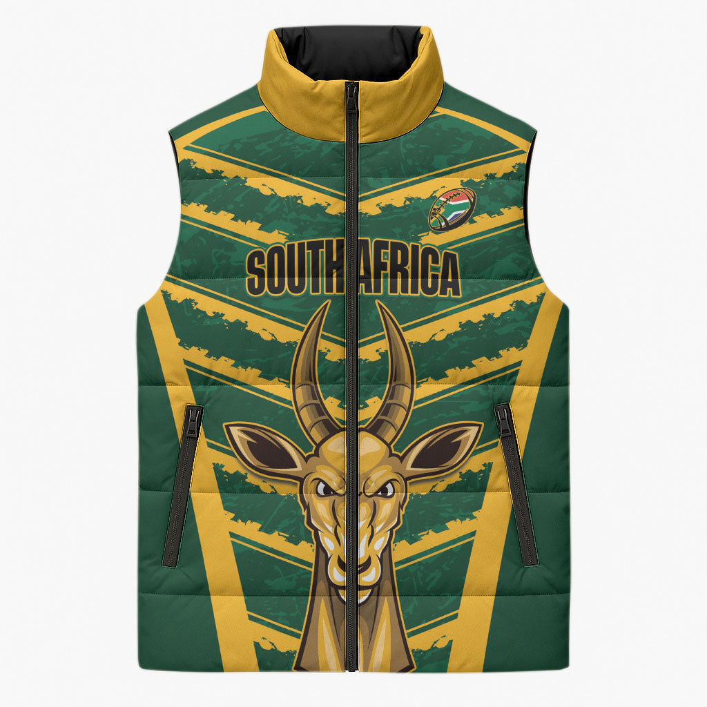 South Africa 2026 Rugby Custom Sleeveless Puffer Jacket Bokke Go Champions