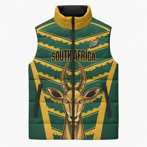 South Africa 2026 Rugby Custom Sleeveless Puffer Jacket Bokke Go Champions