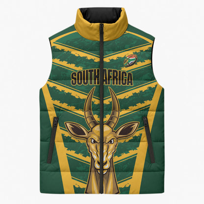 South Africa 2026 Rugby Custom Sleeveless Puffer Jacket Bokke Go Champions