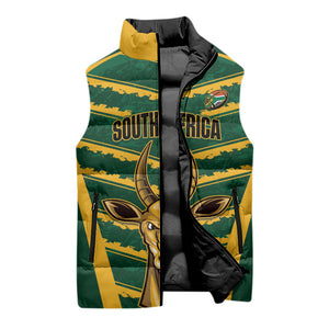 South Africa 2026 Rugby Custom Sleeveless Puffer Jacket Bokke Go Champions