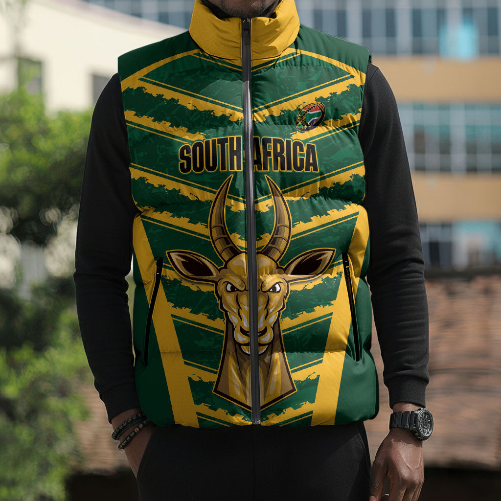 South Africa 2026 Rugby Custom Sleeveless Puffer Jacket Bokke Go Champions
