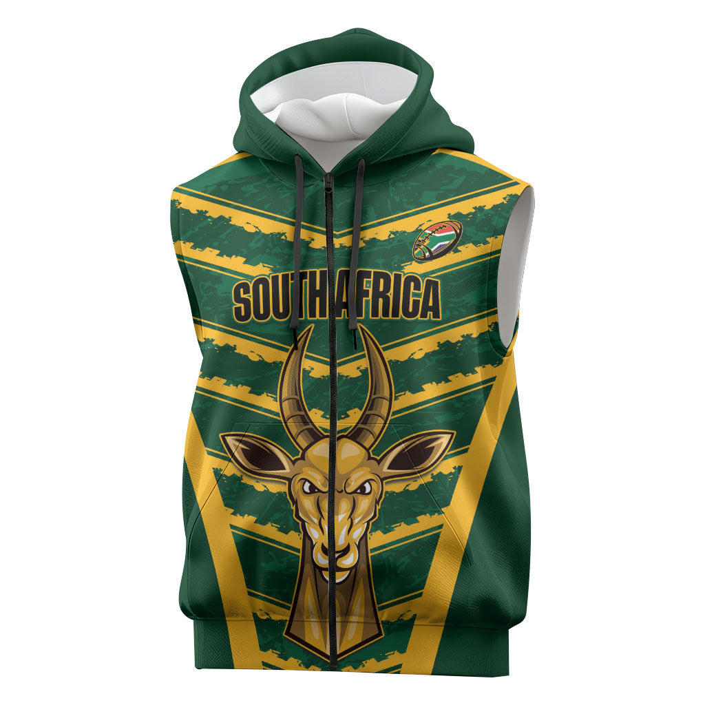 South Africa 2026 Rugby Custom Sleeveless Zip Hoodie Bokke Go Champions
