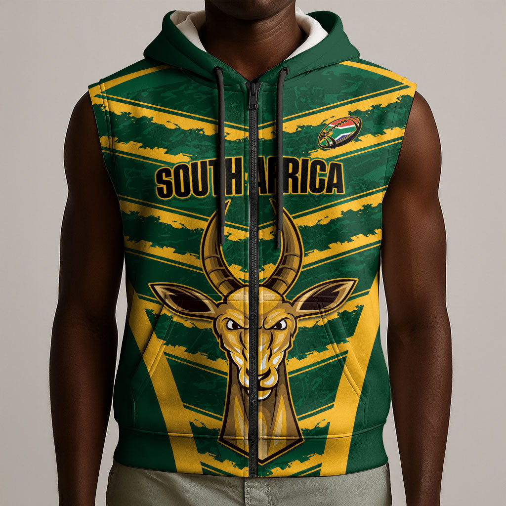 South Africa 2026 Rugby Custom Sleeveless Zip Hoodie Bokke Go Champions