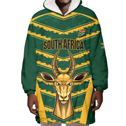South Africa 2026 Rugby Custom Wearable Blanket Hoodie Bokke Go Champions