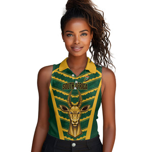 South Africa 2026 Rugby Custom Women Sleeveless Polo Shirt Bokke Go Champions